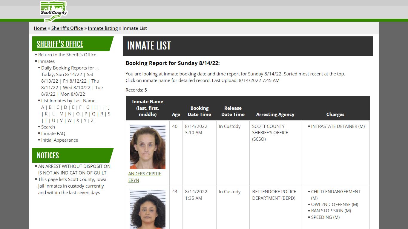 Inmate List - Scott County